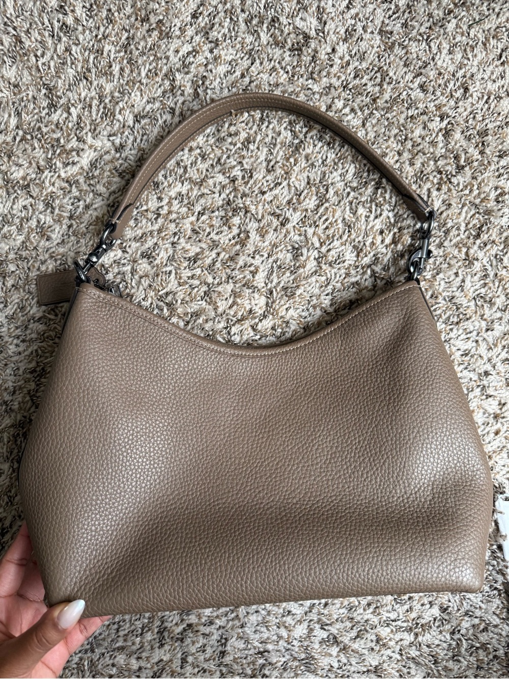 Coach Taupe Pebbled Leather Shoulder Bag - Picture 4 of 12